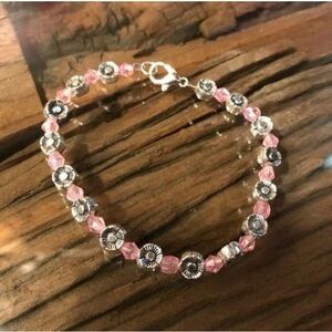 Chic Pink and Silver Floral Bracelet